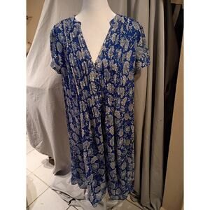 MSK Dress Blue Floral Sheer Cap Sleeves V Neck Sz 18 Spring Feminine